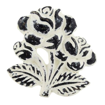 White Rose With Branch Distressed Iron Dresser Knob